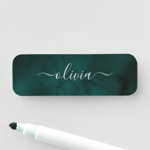 Etiqueta De Nome Monograma de Aquarela Verde Esmeralda