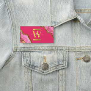 Etiqueta De Nome Monograma de Glitter de Geodo de Agato Rosa e Dour