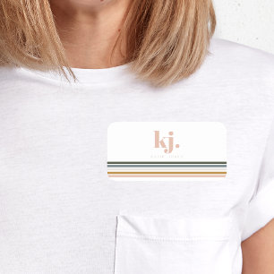 Etiqueta De Nome Monograma de Listras Chic Retro
