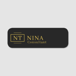 Etiqueta De Nome Monograma Dourado preto profissional minimalista