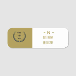 Etiqueta De Nome Monograma Elegante Dourado e Cinza I Minimalista E