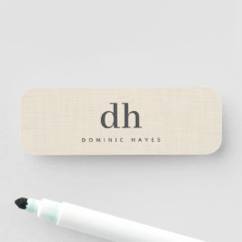 Etiqueta De Nome Monograma Elegante Minimalista Textura Creme Bege