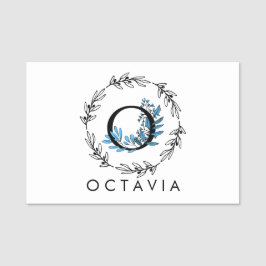 Etiqueta De Nome Monograma Floral Azul - Letra O