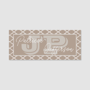 Etiqueta De Nome Monograma Quatrefoil Marrom Palha Feminino