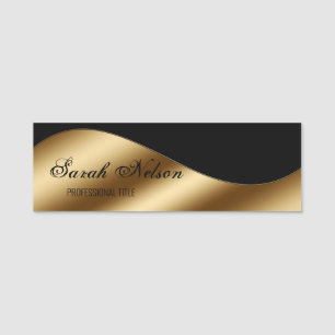Etiqueta De Nome Na moda Chic Elegante Preto Dourado