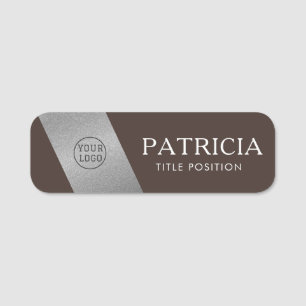 Etiqueta De Nome Na moda Mocha Brown e Logotipo de prata de luxo br