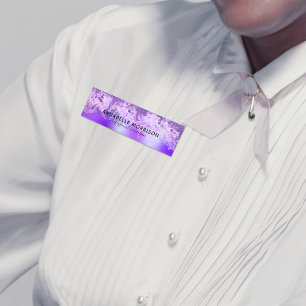 Etiqueta De Nome Na moda Roxo Violet Modern Glitter Personalizado