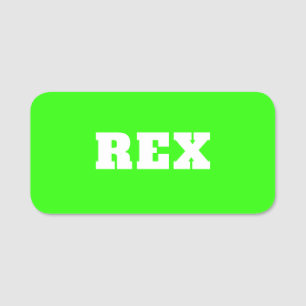 Etiqueta De Nome Neon Green e White Modern Name Pet