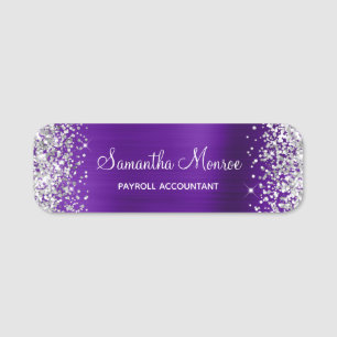 Etiqueta De Nome Nome da Folha de Prata Glitter Indigo Roxo