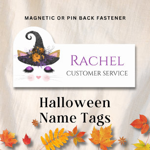 Etiqueta De Nome Nome Personalizado do Glamor Halloween Witch Cat