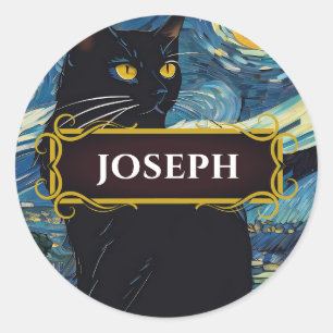 Etiqueta de Nome Noturno de Gato Preto