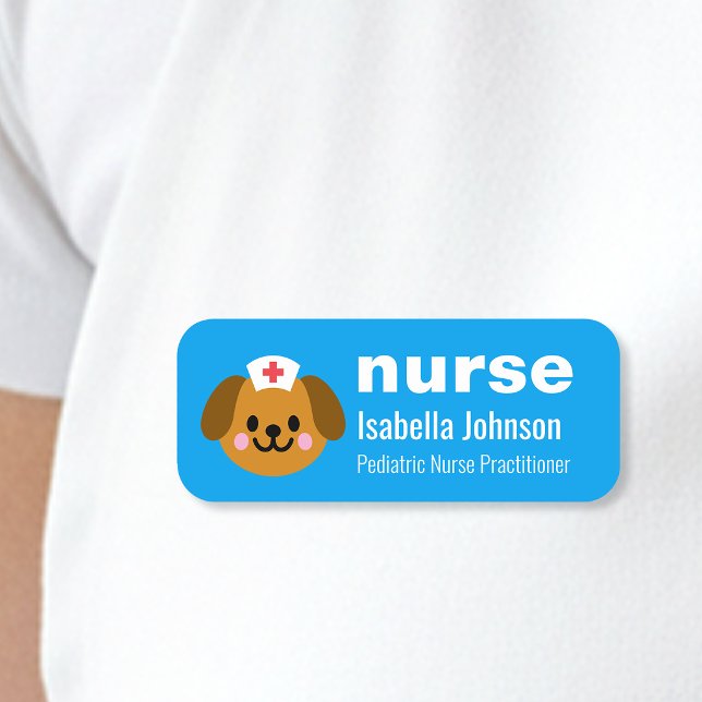 Etiqueta De Nome Nurse Custom Name Cute Dog Blue (Criador carregado)