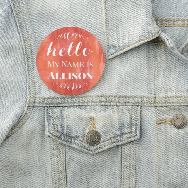 Etiqueta De Nome Olá Meu Nome é Coral Watercolor Background (In Situ)