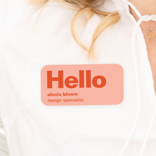 Etiqueta De Nome Olá Retro Modern Red e Pink Na moda Trendy