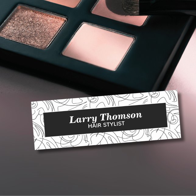 Etiqueta De Nome Padrão de Abstrato branco preto-clássico minimalis (Criador carregado)