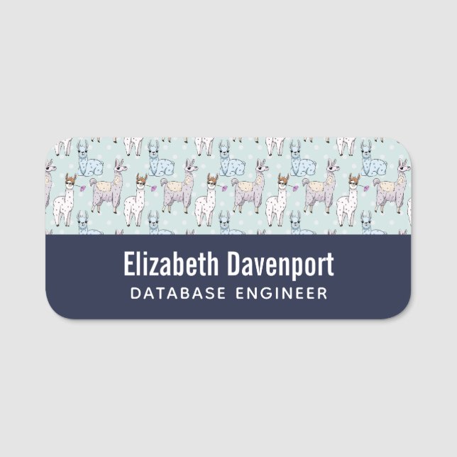 Etiqueta De Nome Padrão de Llama bonito nas Bolinhas (Frente)