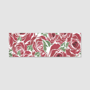 Etiqueta De Nome Padrão de Rosa de Vintage Elegante - Floral Vermel