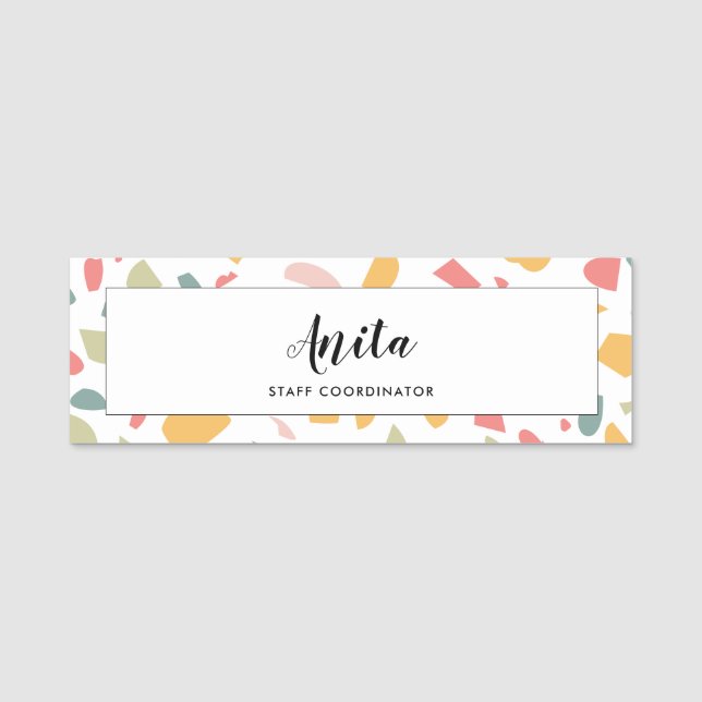 Etiqueta De Nome Padrão pastel moderno de terrazzo (Frente)