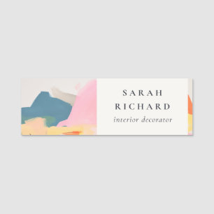 Etiqueta De Nome Paisagem Montanhosa Abstrata Boho Rosa Azul Laranj