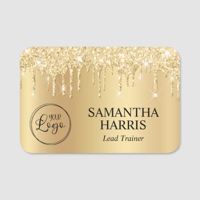 Etiqueta De Nome Pale Gold Glitter Drips Shimmer (Frente)