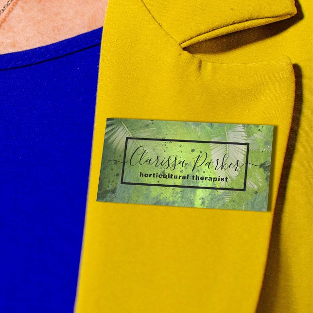 Etiqueta De Nome Palma Tropical Verde Exótica Deixa Profissional (Criador carregado)