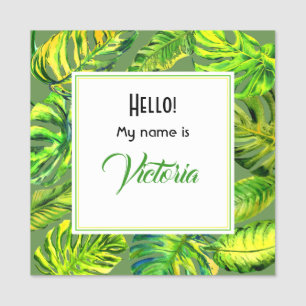 Etiqueta De Nome Palma Verde Brilhante De Aquarela Deixa Grande Qua