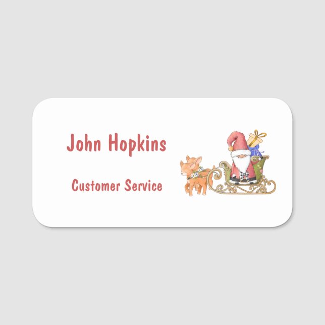Etiqueta De Nome Papai Noel com Sleigh e Reindeer Personalizados  (Frente)