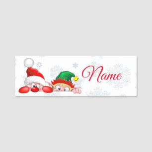 Etiqueta De Nome Papai Noel e Elfo Personagens Fofos e Divertidos E