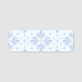 Etiqueta De Nome Pastel Blue Geometric Floral Repeat Pattern 