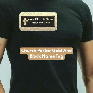Etiqueta De Nome Pastor Da Igreja Dourado E Negro