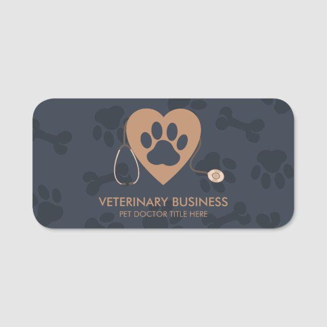 Etiqueta De Nome Paw Heart Stethescope Pet Doctor Veterinarian (Frente)