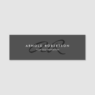 Etiqueta De Nome Personalizar Monograma Simples Cinza Preto Adicion