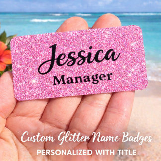 Etiqueta De Nome Personalized Hot Pink Glitter Name Tag Pin