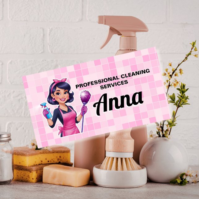 Etiqueta De Nome Pink Maid Janitorial Cleaning Service (Criador carregado)