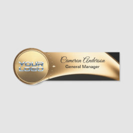 Etiqueta De Nome Placa de Nome Dourada Preta Assimétrica Premium