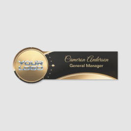 Etiqueta De Nome Placa de Nome Dourada Preta Assimétrica Premium