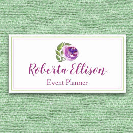 Etiqueta De Nome Planner profissional Purple Watercolor Rosa Floral