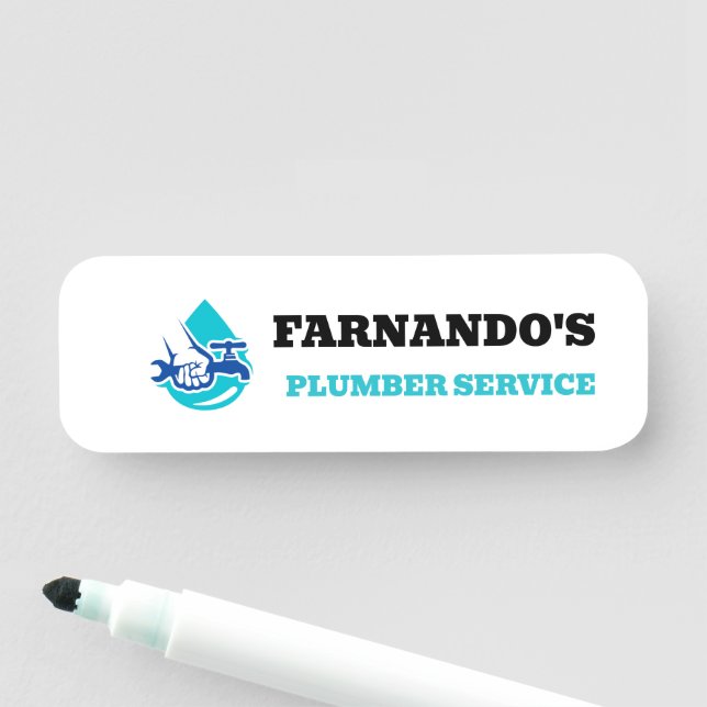 Etiqueta De Nome Plumbing Service Water Drop Logo Plumber Business (In Situ)