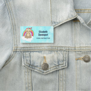 Etiqueta De Nome Preguiça bonito de Brown, Meditating em uma nuvem