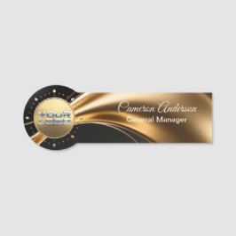 Etiqueta De Nome Premium Asymmetrical Gold Black Name Tag