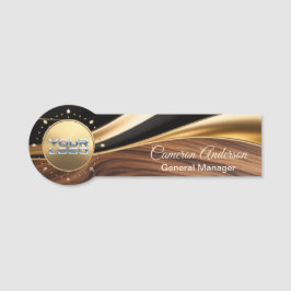 Etiqueta De Nome Premium Asymmetrical Wood Gold Name Tag