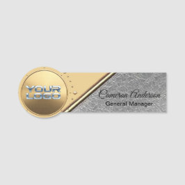 Etiqueta De Nome Premium Gold Textured Silver Name Tag