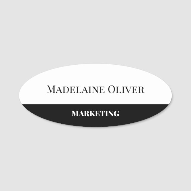 Etiqueta De Nome Preto Branco do Funcionário Simples (Frente)