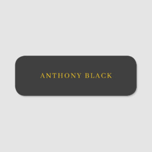 Etiqueta De Nome Preto & Dourado Minimalista Simples Elegante Nome
