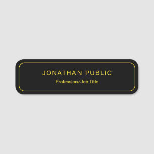 Etiqueta De Nome Preto Elegante Personalizado e Modelo Dourado Arre