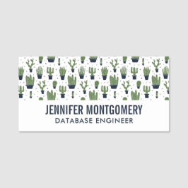 Etiqueta De Nome Profissão de Padrão Rustic Dark Green Cactus Deser