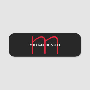 Etiqueta De Nome Profissional preto de monograma vermelho