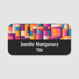 Etiqueta De Nome Quadrados e Formas Coloridos de Abstrato