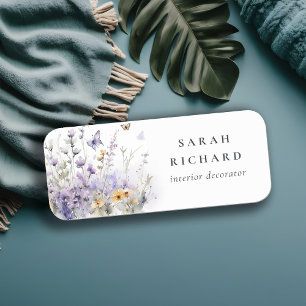 Etiqueta De Nome Quic Lilac Roxo Borboleta de Flores Selvagem Aquar