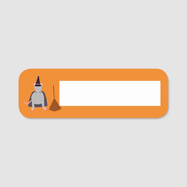 Etiqueta De Nome Rato de bruxa e vassoura do Halloween (Frente)